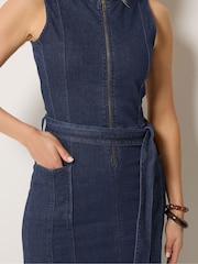 Long Tall Sally Blue Denim Sleeveless Zip Front Midi Dress - Image 4 of 5