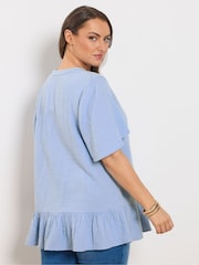 Yours Curve Blue Cheesecloth Button Through Top - Image 2 of 5