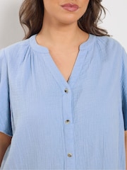 Yours Curve Blue Cheesecloth Button Through Top - Image 4 of 5