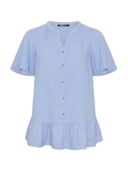 Yours Curve Blue Cheesecloth Button Through Top - Image 5 of 5