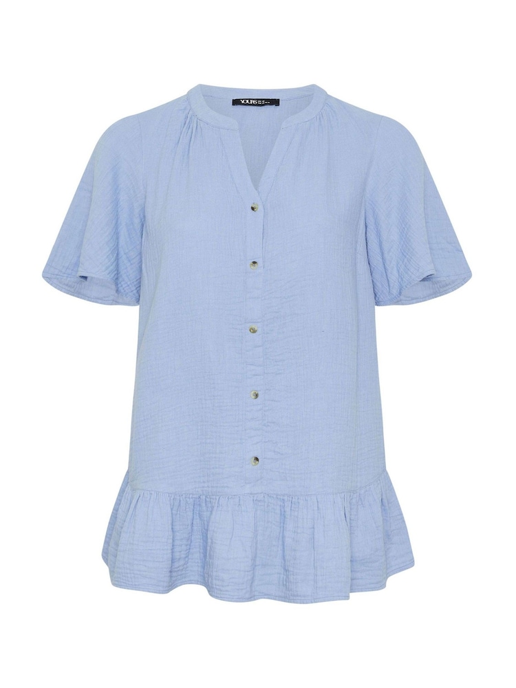 Yours Curve Blue Cheesecloth Button Through Top - Image 5 of 5 Yours Curve Blue Cheesecloth Button Through Top - Image 5 of 5