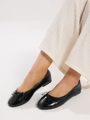 Yours Curve Black Extra Wide Fit EEE Faux Leather Cut Out Ballet Pumps - Image 1 of 5
