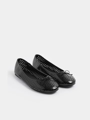 Yours Curve Black Extra Wide Fit EEE Faux Leather Cut Out Ballet Pumps - Image 4 of 5