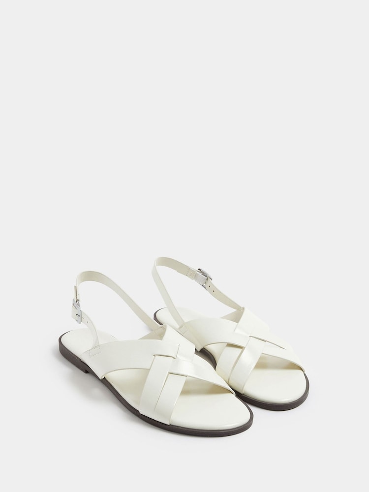 Yours Curve White Extra Wide Fit EEE Faux Leather Cross Over Strap Sandals - Image 1 of 4