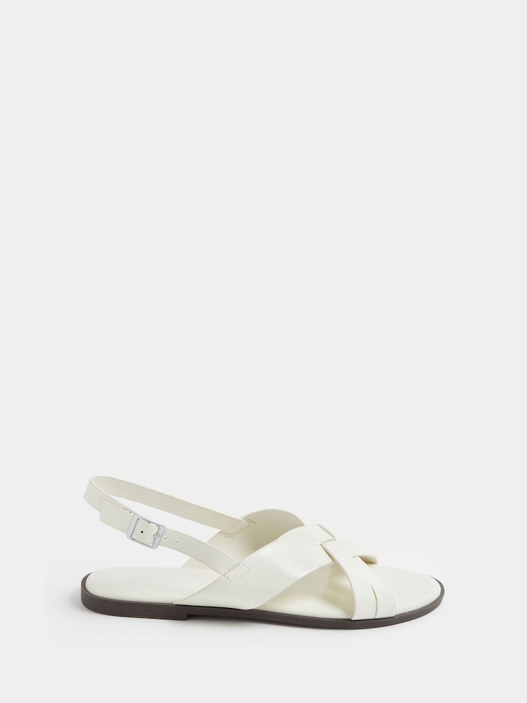 Yours Curve White Extra Wide Fit EEE Faux Leather Cross Over Strap Sandals - Image 2 of 4
