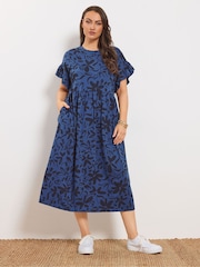 Yours Curve Blue Abstract Floral Midi Dress - Image 1 of 5