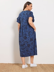 Yours Curve Blue Abstract Floral Midi Dress - Image 3 of 5
