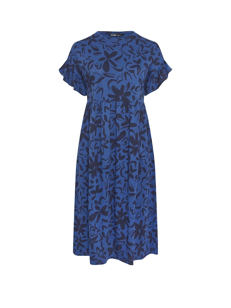 Yours Curve Blue Abstract Floral Midi Dress - Image 5 of 5 Yours Curve Blue Abstract Floral Midi Dress - Image 5 of 5
