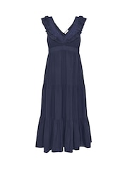 PixieGirl Petite Blue Acid Wash V-Neck Frilled Maxi Dress - Image 5 of 5