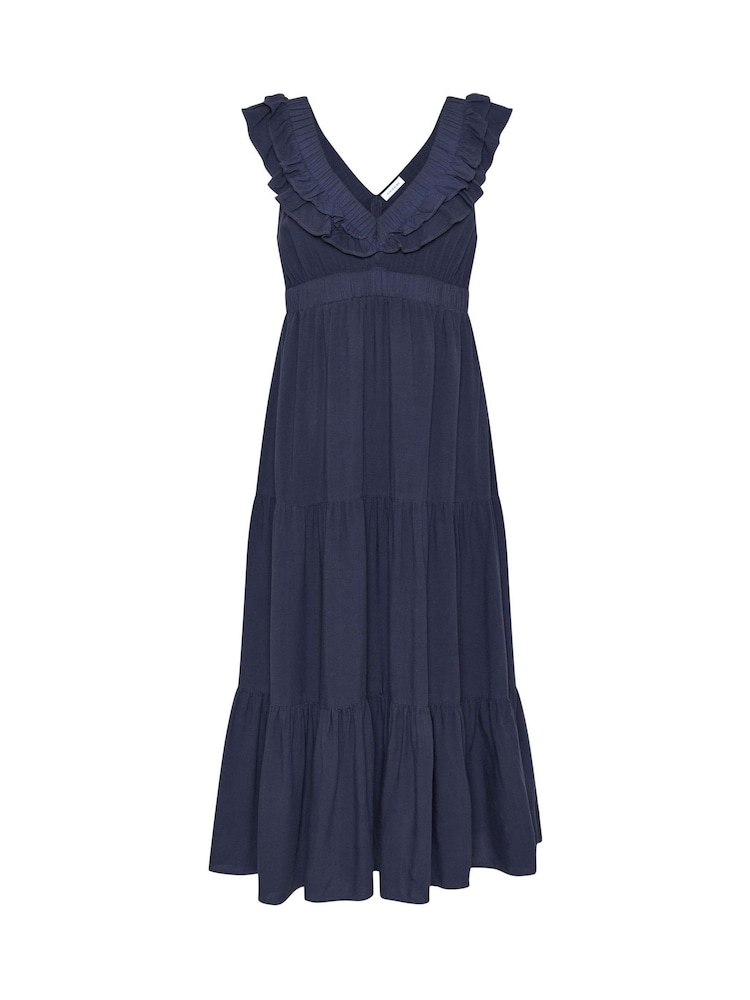 PixieGirl Petite Blue Acid Wash V-Neck Frilled Maxi Dress - Image 5 of 5