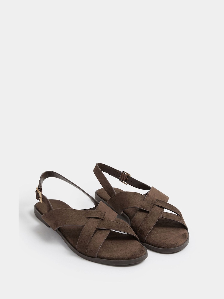 Yours Curve Brown Extra Wide Fit EEE Faux Leather Cross Over Strap Sandals - Image 2 of 5