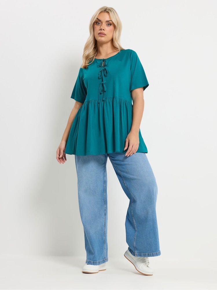 Blau - Yours Curve Bow Tie Front Peplum Top - Bild 2 von 5