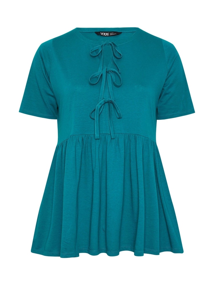 Blau - Yours Curve Bow Tie Front Peplum Top - Bild 5 von 5