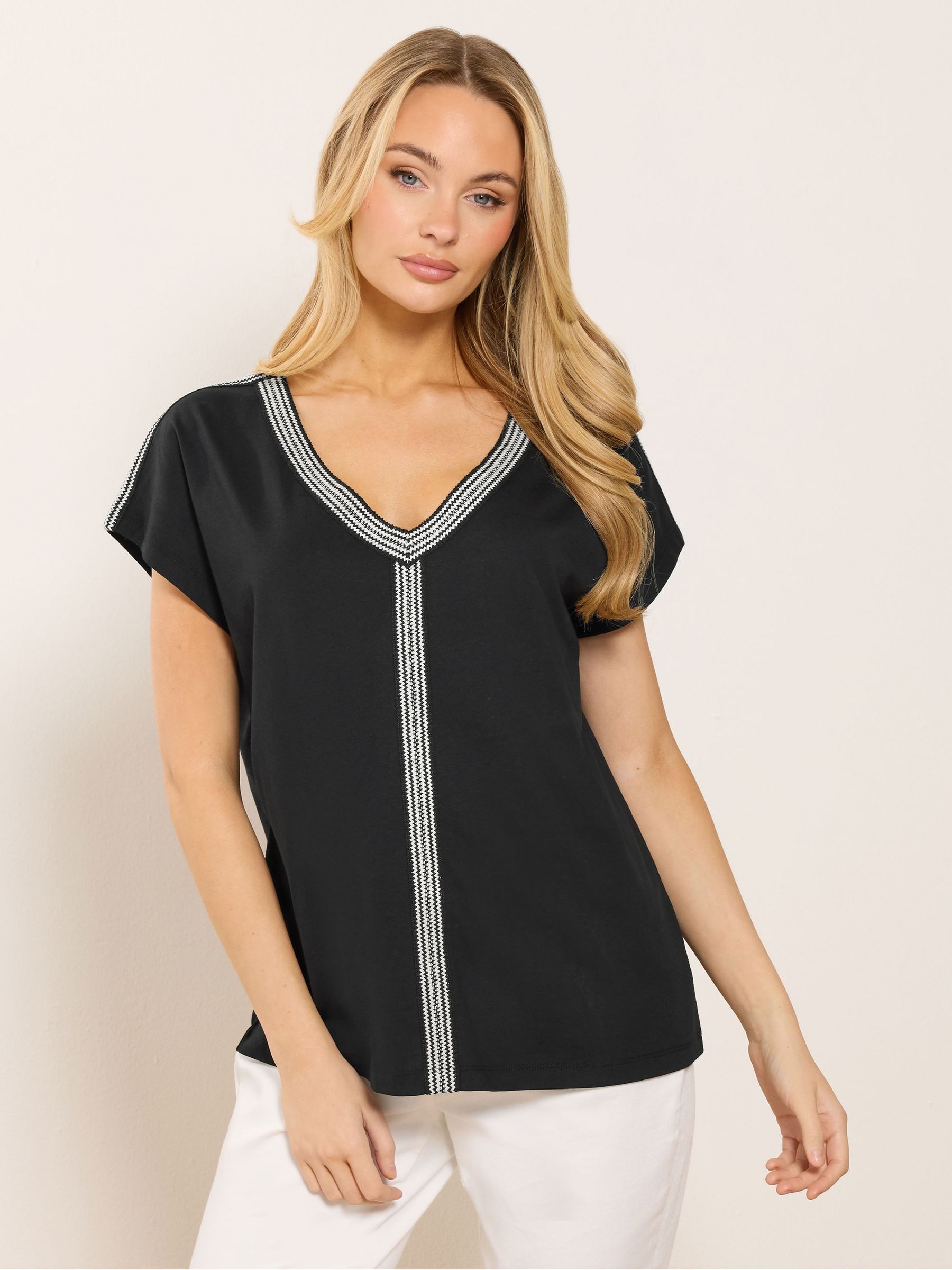 M & Co Women's Black Contrast Trim Short Sleeve T-Shirt
