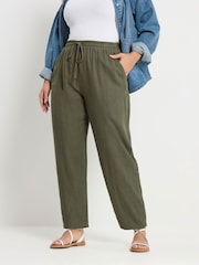 Yours Curve Green Barrel Leg Trousers - Image 1 of 5
