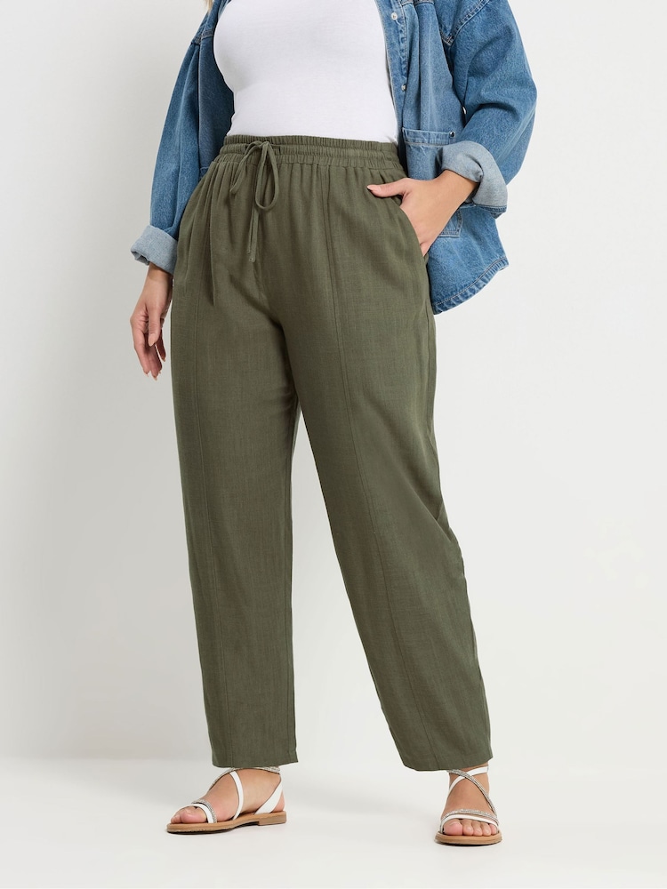 Yours Curve Green Barrel Leg Trousers - Image 1 of 5 Yours Curve Green Barrel Leg Trousers - Image 1 of 5