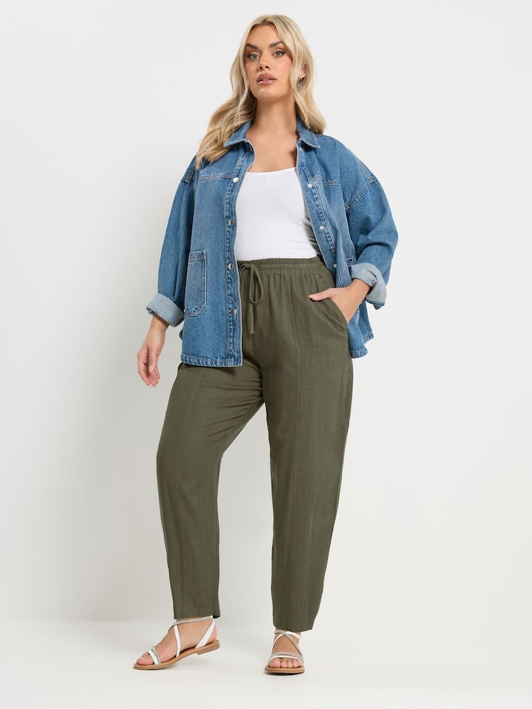 Yours Curve Green Barrel Leg Trousers - Image 2 of 5 Yours Curve Green Barrel Leg Trousers - Image 2 of 5