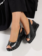 Yours Curve Black Extra Wide Fit Faux Leather Snake Wedge Sandals - Image 1 of 5