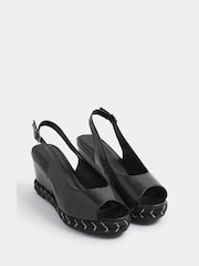 Yours Curve Black Extra Wide Fit Faux Leather Snake Wedge Sandals - Image 2 of 5