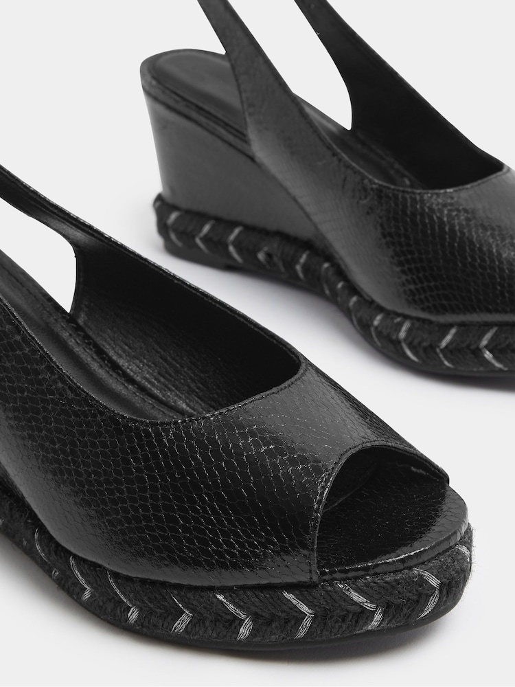 Yours Curve Black Extra Wide Fit Faux Leather Snake Wedge Sandals - Image 5 of 5