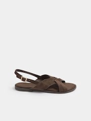 Yours Curve Brown Wide Fit EEE Faux Leather Cross Over Strap Sandals - Image 2 of 5