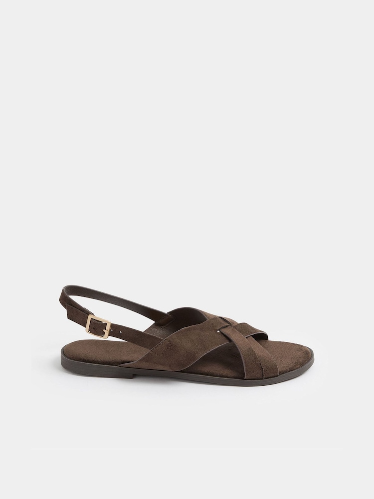 Yours Curve Brown Wide Fit EEE Faux Leather Cross Over Strap Sandals - Image 2 of 5