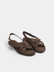 Yours Curve Brown Wide Fit EEE Faux Leather Cross Over Strap Sandals - Image 3 of 5