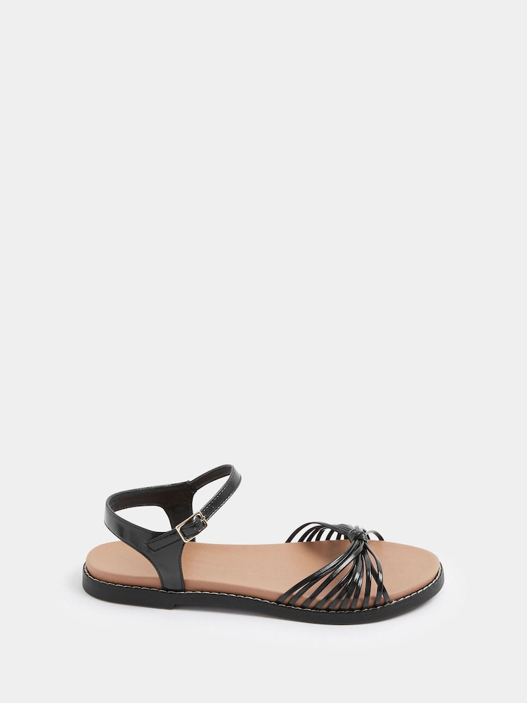 Yours Curve Black Wide Fit Faux Leather Knot Detail Sandals - Image 2 of 5