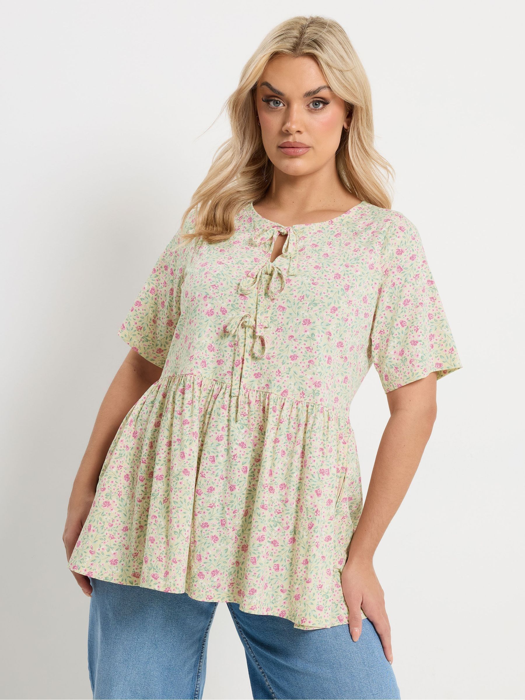 Yours Women's Pale Green Floral Bow Front Peplum Top In | Size: 22/24 - Image 2