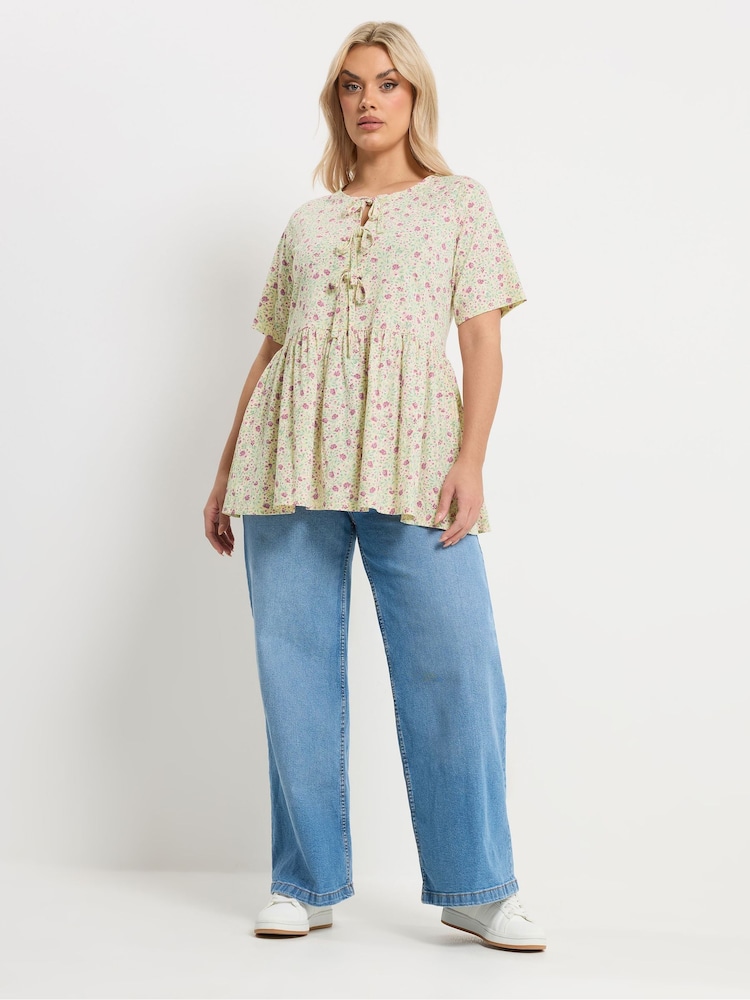 Yours Curve White Bow Tie Front Peplum Top - Image 2 of 5