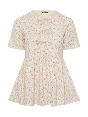 Yours Curve White Bow Tie Front Peplum Top - Image 5 of 5