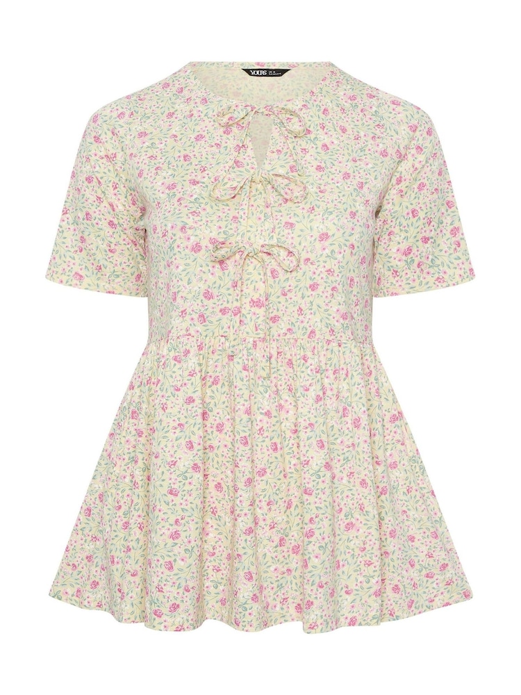 Yours Curve White Bow Tie Front Peplum Top - Image 5 of 5