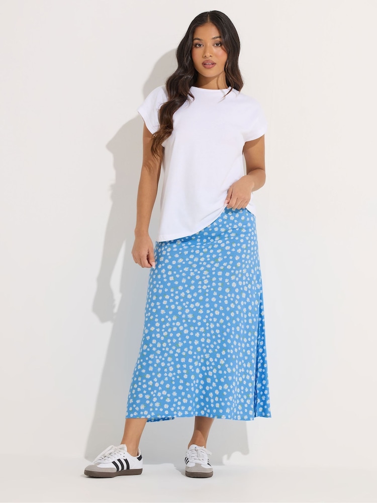 PixieGirl Petite Blue Daisy A Line Midaxi Skirt - Image 1 of 5