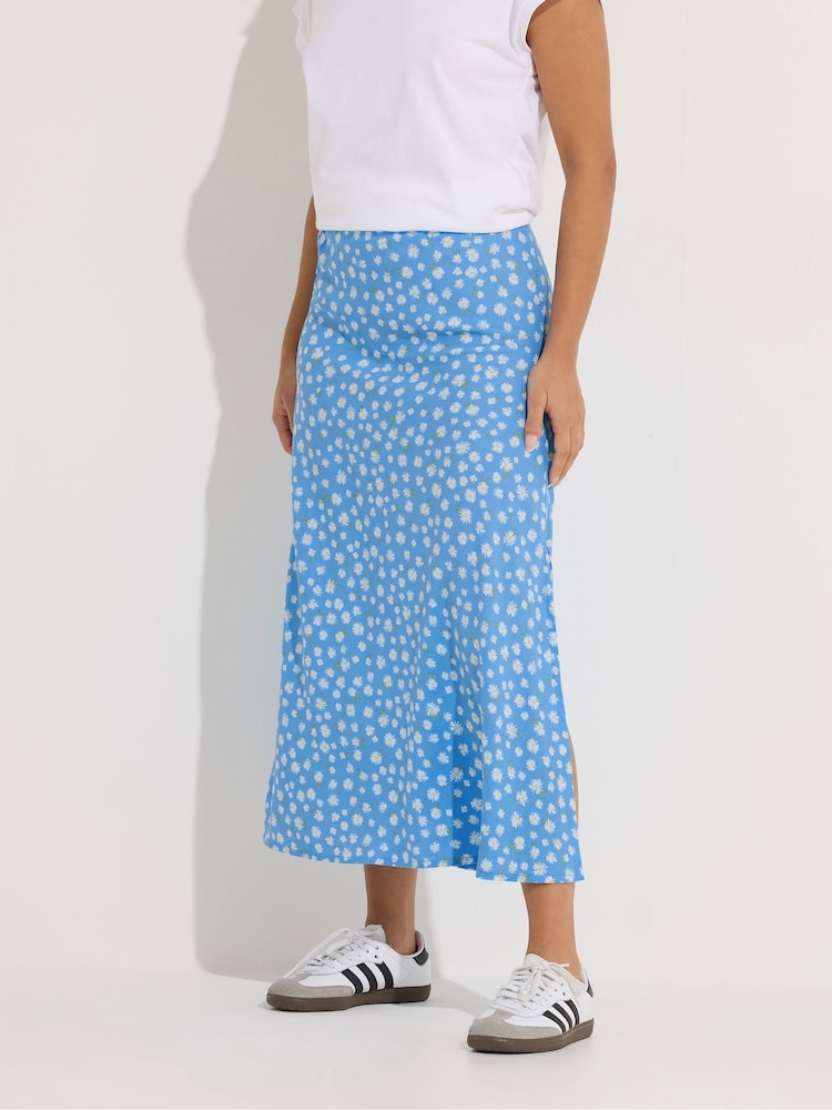 PixieGirl Petite Blue Daisy A Line Midaxi Skirt - Image 2 of 5