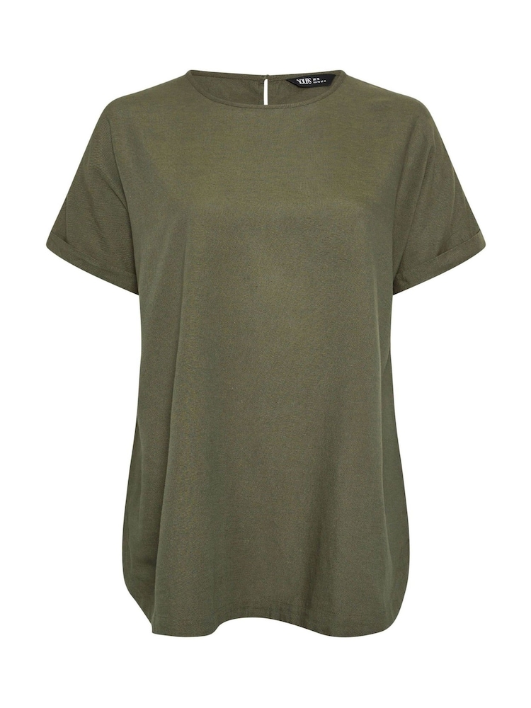 Yours Curve Green Boxy T-Shirt With Linen - Image 5 of 5