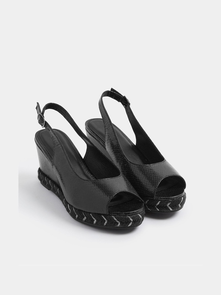 Yours Curve Black Wide Fit Faux Leather Snake Wedge Sandals - Image 2 of 5