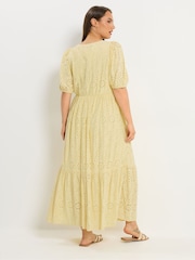 Yours Curve Yellow Broderie Anglaise Tiered Maxi Dress - Image 3 of 4