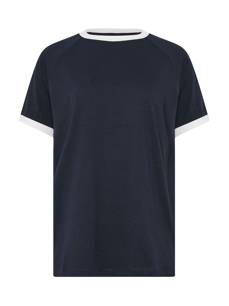 Long Tall Sally Blue Contrast Piped T-Shirt - Image 2 of 2