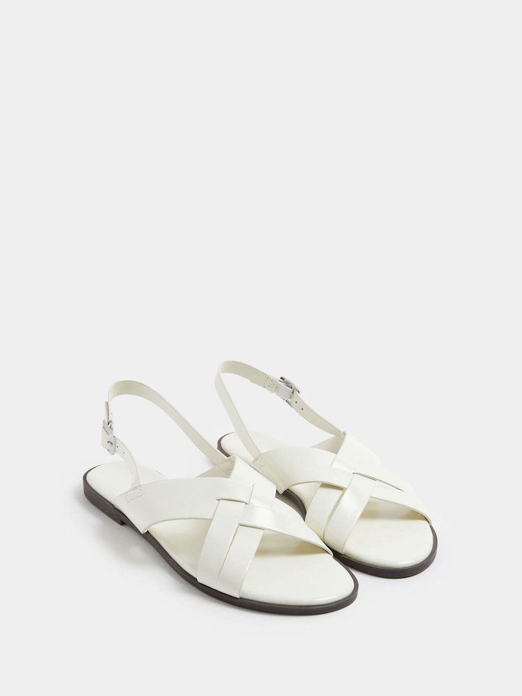 Yours Curve White Wide Fit EEE Faux Leather Cross Over Strap Sandals - Image 1 of 4