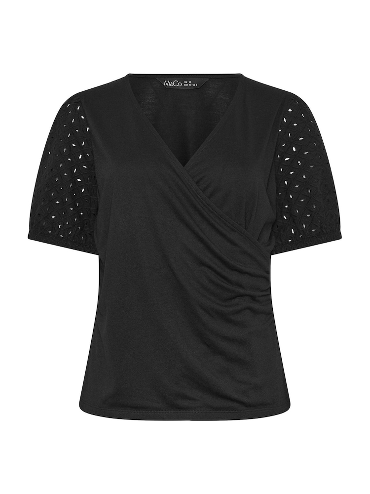 שחור - M&Co Broderie Sleeve Wrap Jersey Top - תמונה 5 מתוך 5 שחור - M&Co Broderie Sleeve Wrap Jersey Top - תמונה 5 מתוך 5