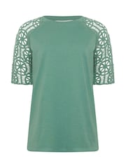 Long Tall Sally Green Crochet Raglan Sleeve T-Shirt - Image 5 of 5
