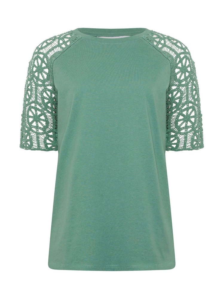 Long Tall Sally Green Crochet Raglan Sleeve T-Shirt - Image 5 of 5