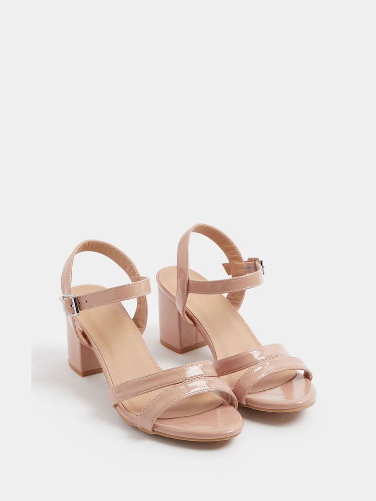 Yours Curve Natural Extra Wide Fit Patent Mid Block Heel Sandals - Image 2 of 5