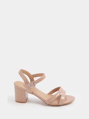 Yours Curve Natural Extra Wide Fit Patent Mid Block Heel Sandals - Image 3 of 5