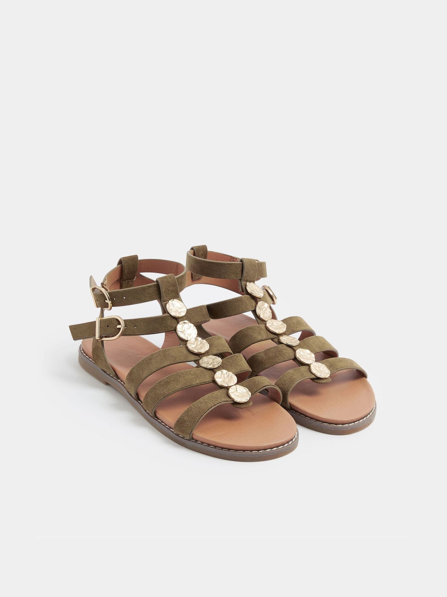 Buy Yours Curve Green Wide Fit Hammered Disk Gladiator Sandals