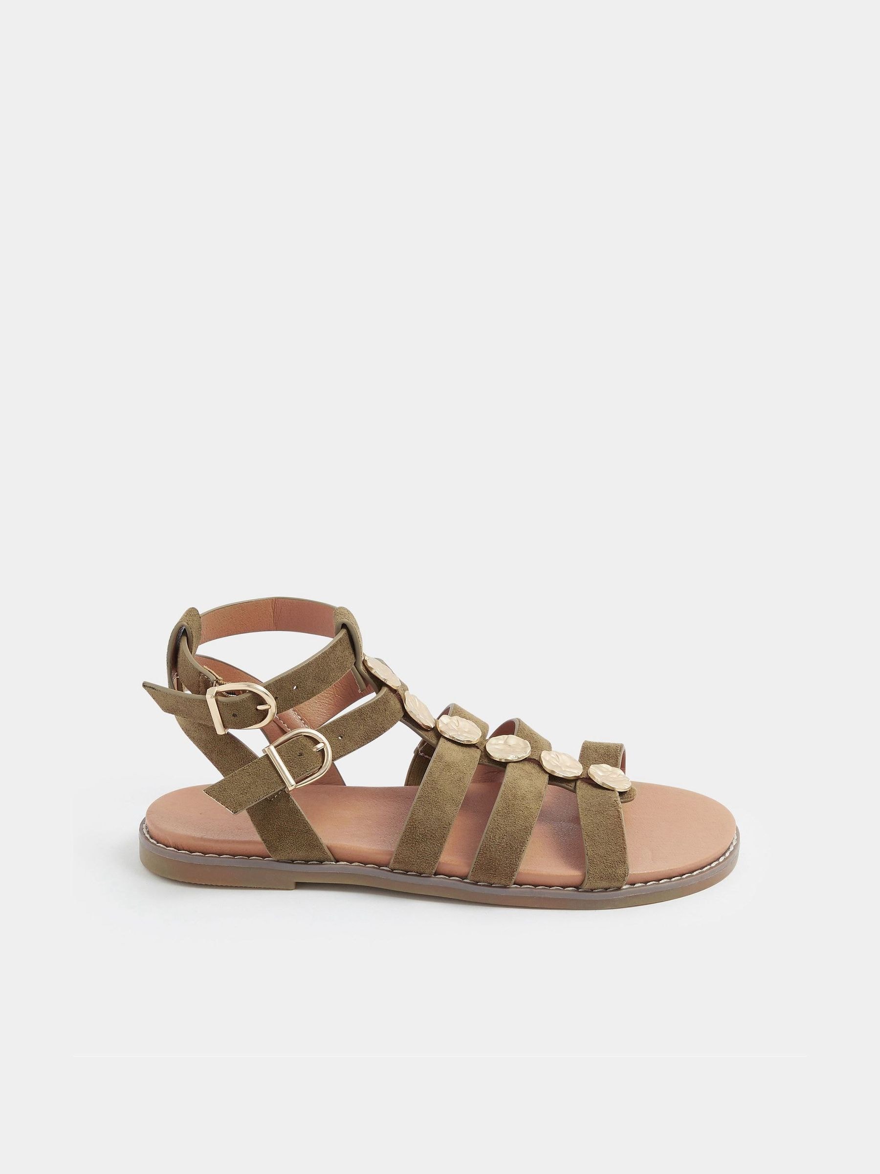【J21920】The Gladiators Buy Yours Curve Green Wide Fit Hammered Disk Gladiator Sandals
