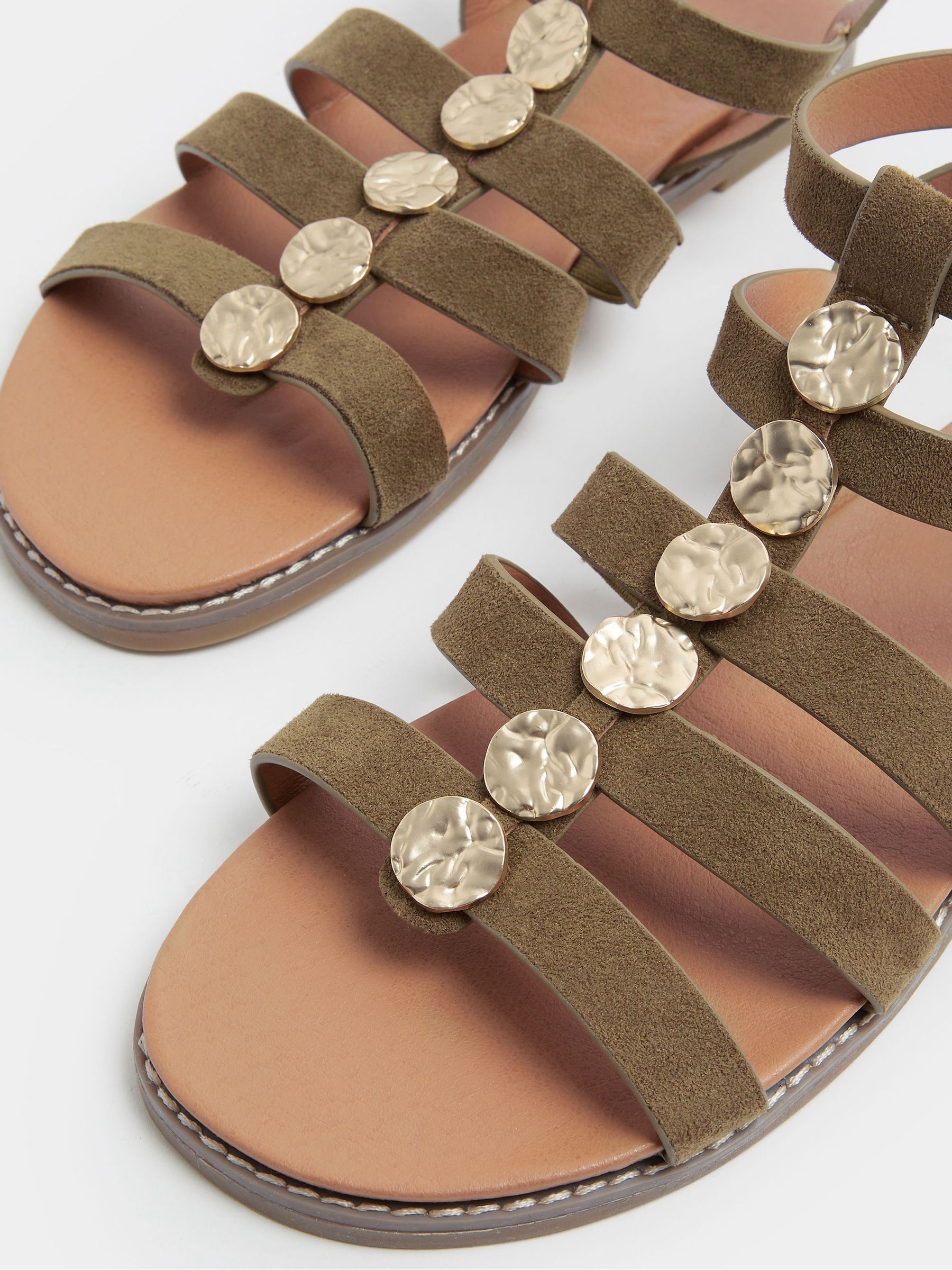 Buy Yours Curve Green Wide Fit Hammered Disk Gladiator Sandals
