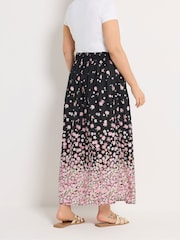 Yours Curve Black Chrome Ditsy Border Midaxi Skirt - Image 3 of 5