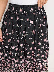 Yours Curve Black Chrome Ditsy Border Midaxi Skirt - Image 4 of 5