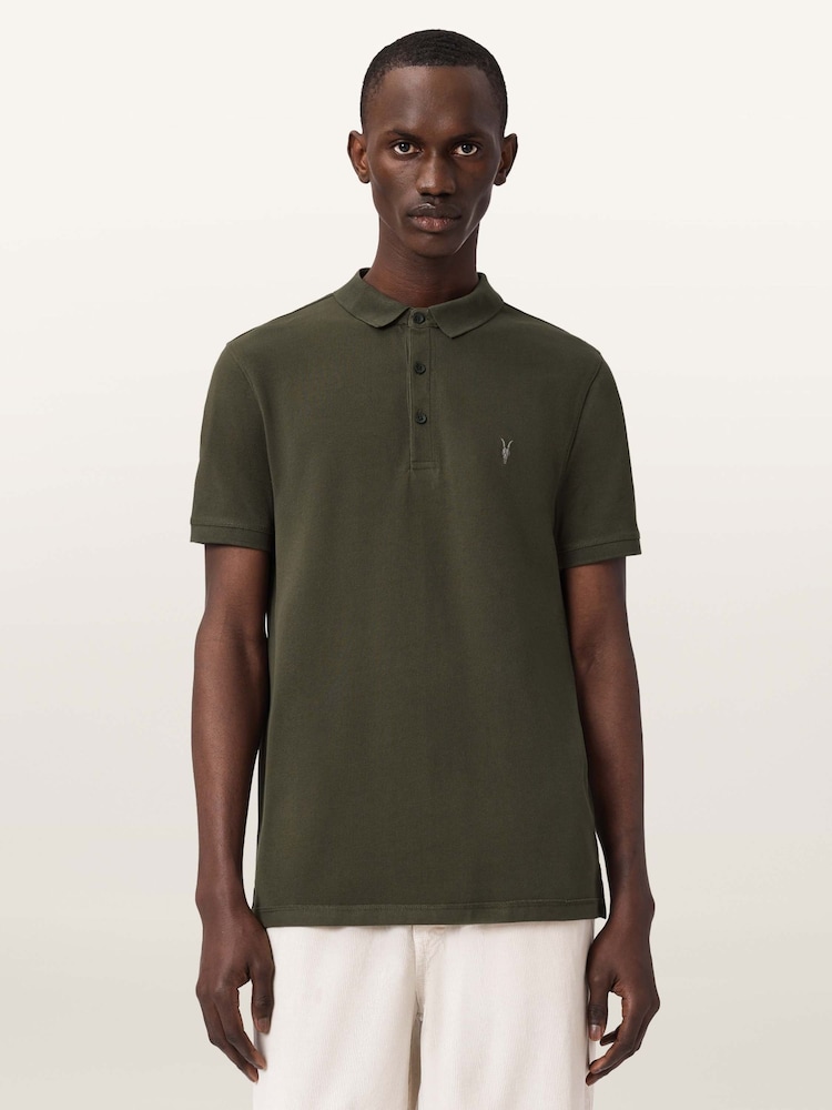 AllSaints Dark Green Reform Short Sleeve Polo Shirt - Image 1 of 6